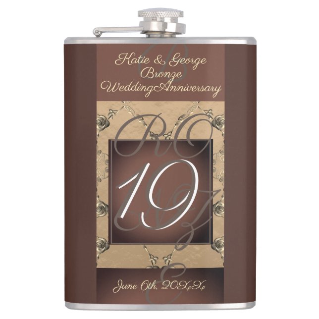 19th Wedding Anniversary Dark Bronze   Flask (Front)