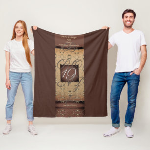 19th Wedding Anniversary Dark Bronze Fleece Blanke Blanket