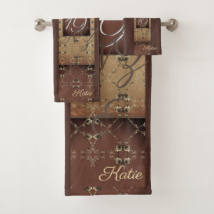 19th Wedding Anniversary Dark Bronze Monogram Bath Towel Set