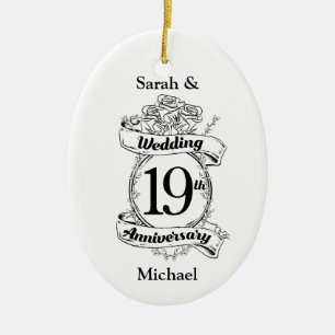 19th Wedding Anniversary Flowers Ceramic Ornament
