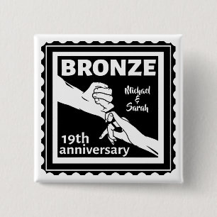 19th wedding anniversary holding hands 15 cm square badge