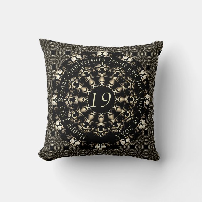 19th Wedding Anniversary Mandala Medallion Text  Cushion (Front)