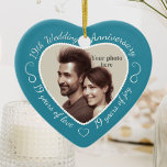19th Wedding Anniversary Photo Ceramic Ornament<br><div class="desc">Celebrate a 19th happy year of marriage with a custom photo ornament in a delightful heart shape frame. Simply upload your own photo of the married couple and it will appear in the cutout. The aqua surround features a white script font and decorations. The words are: 19th Wedding Anniversary -...</div>