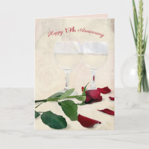 19th Wedding Anniversary Rose and Wine Card