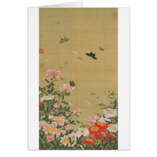 1. 芍薬群蝶図, 若冲 Flower and Butterfly, Jakuchu