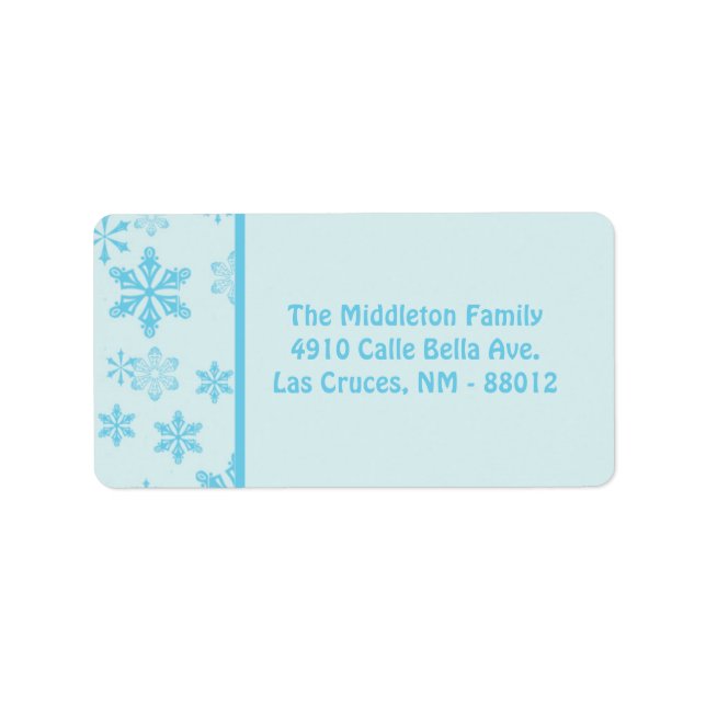 1.25"x2.75" Blue Snowflakes Stick On Mailing Label (Front)