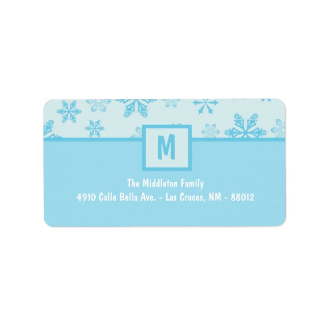 1.25"x2.75" Blue Snowflakes Stick On Mailing Label (Front)