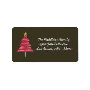 1.25"x2.75" Brown Red XMAS Tree Mailing Address Label
