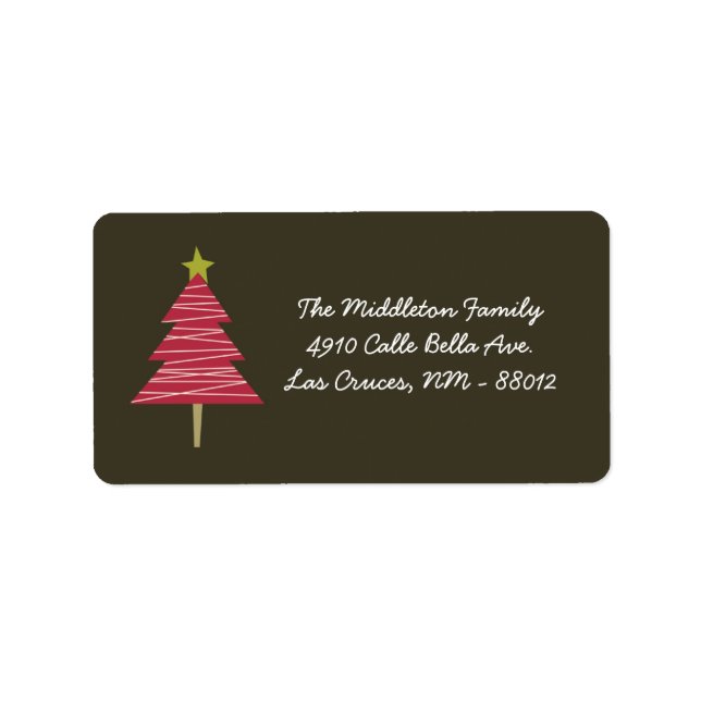 1.25"x2.75" Brown Red XMAS Tree Mailing Address Label (Front)