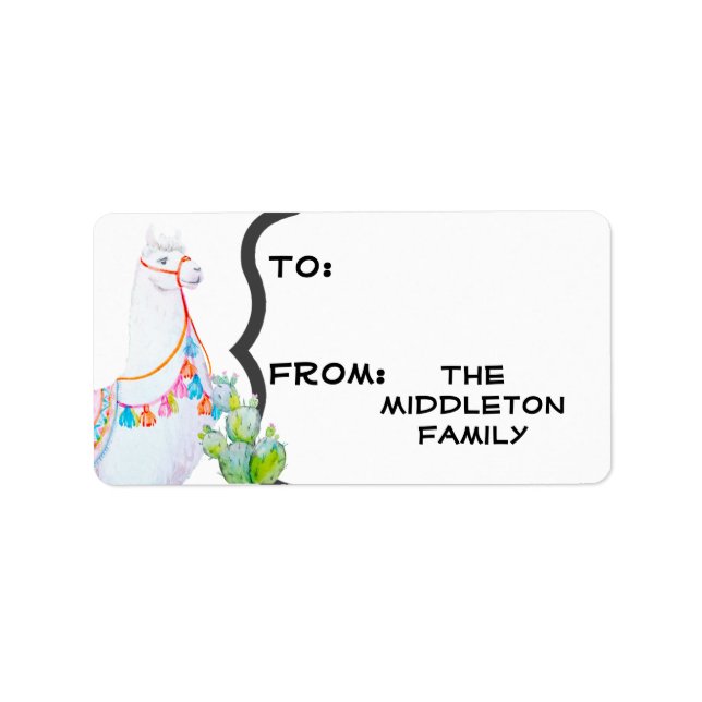 1.25"x2.75" Christmas Boho Llama Bohemian Cacti De Label (Front)