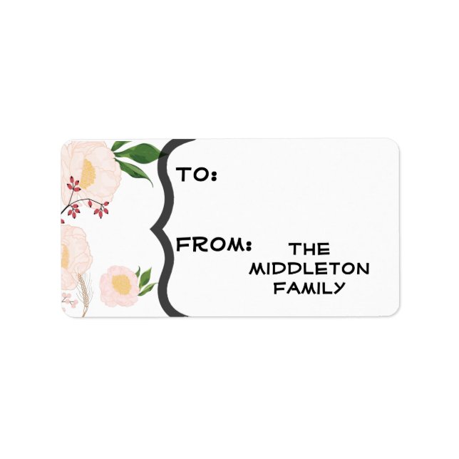 1.25"x2.75" Christmas White Floral Flowers on Whit Label (Front)