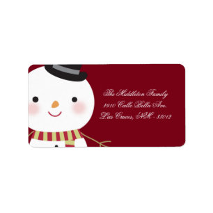 1.25"x2.75" Crimson Red Snowman Mailing Address Label