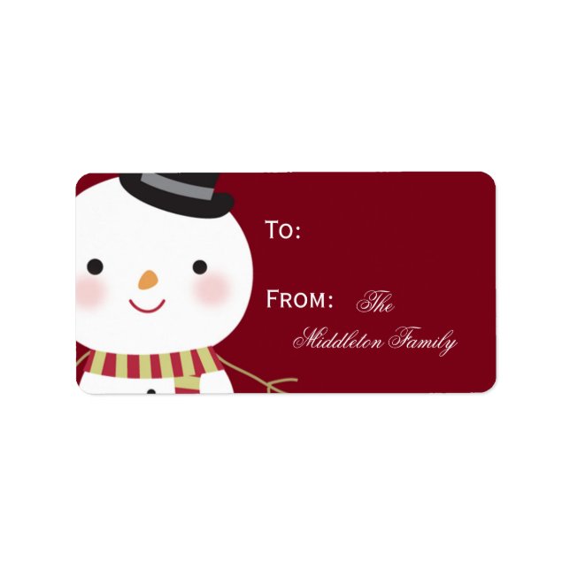 1.25"x2.75" Crimson Red Snowman Stick On Gift Tag (Front)