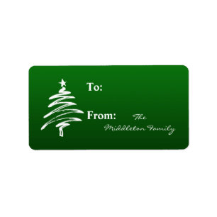 1.25"x2.75" Green Whit XMAS Tree Stick On Gift Tag