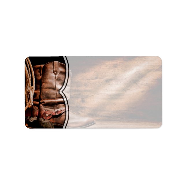 1.25"x2.75" Mailing Address Cowboy Boots Barn Wood Label (Front)