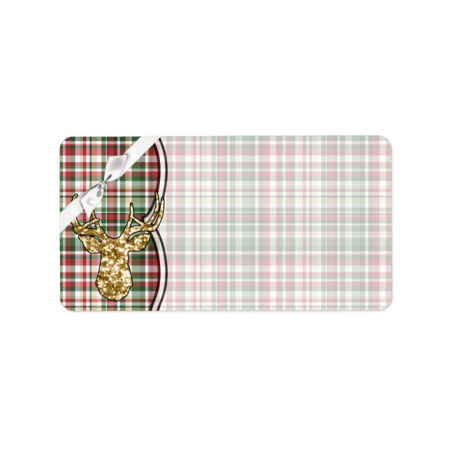 1.25"x2.75" Mailing Address Gold Glitter Reindeer Label (Front)