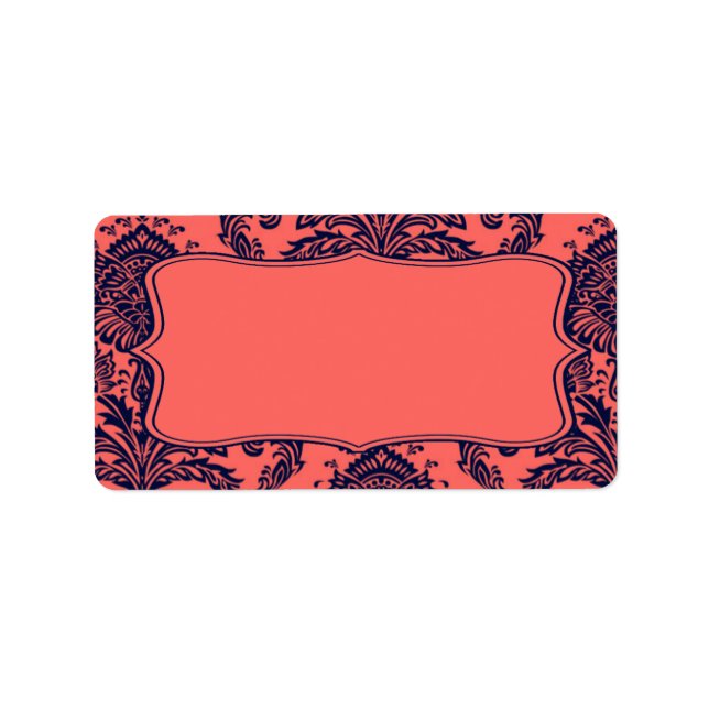 1.25"x2.75" Mailing Address Navy Blue Damask Lace Label (Front)