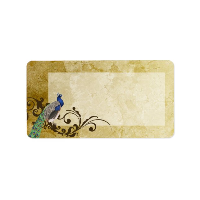 1.25"x2.75" Mailing Address Peacock Vintage Feathe Label (Front)