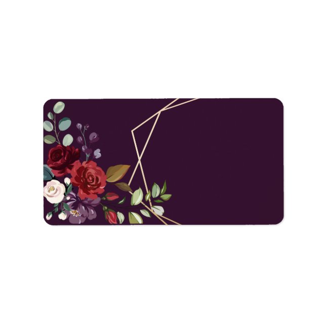 1.25"x2.75" Mailing Address Plum Purple Roses Gold Label (Front)