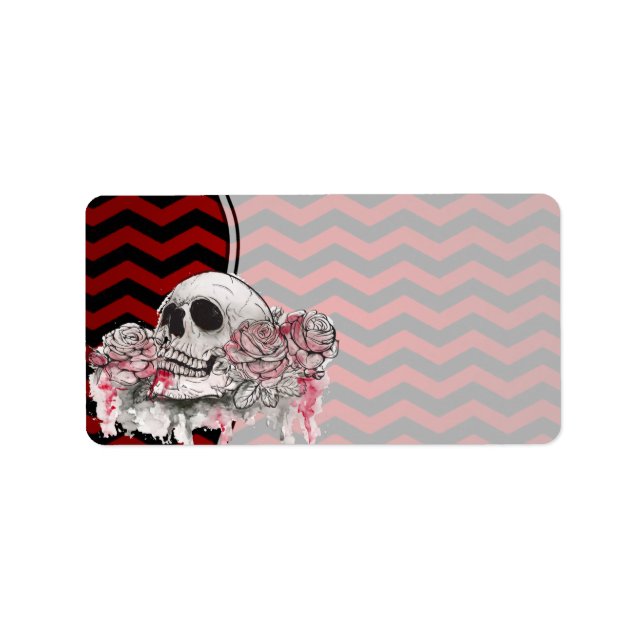 1.25"x2.75" Mailing Address skull Rose goth Chevro Label (Front)