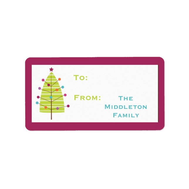 1.25"x2.75" Modern Christma Tree Stick On Gift Tag (Front)