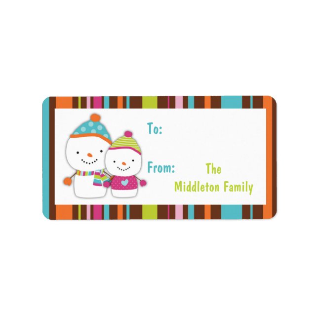 1.25"x2.75" Modern Snowman Stick On Gift Tag (Front)