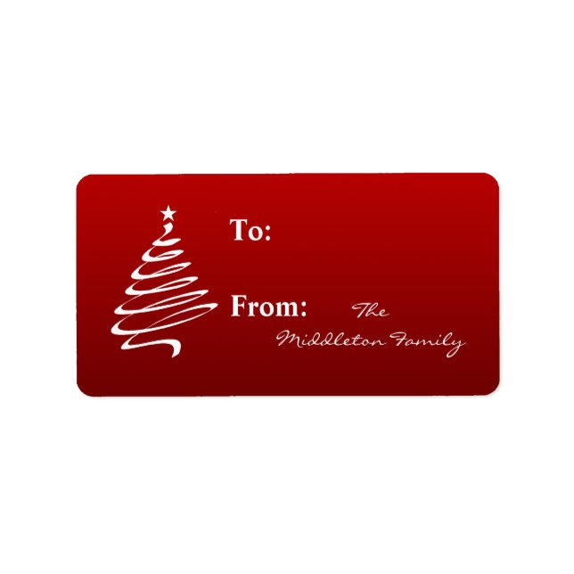 1.25"x2.75" Red White XMAS Tree Stick On Gift Tag (Front)