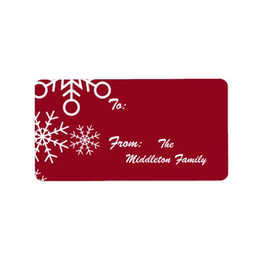 1.25"x2.75" Red XMAS Snowflake Stick On Gift Tag Address Label