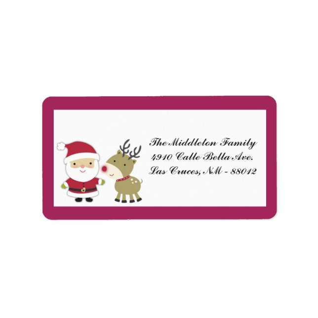 1.25"x2.75" Santa Rudolf Reindee Mailing Address Label (Front)