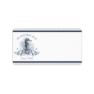 1.25" x 2.75" Mailing Address Blue Seahorse stripe Label
