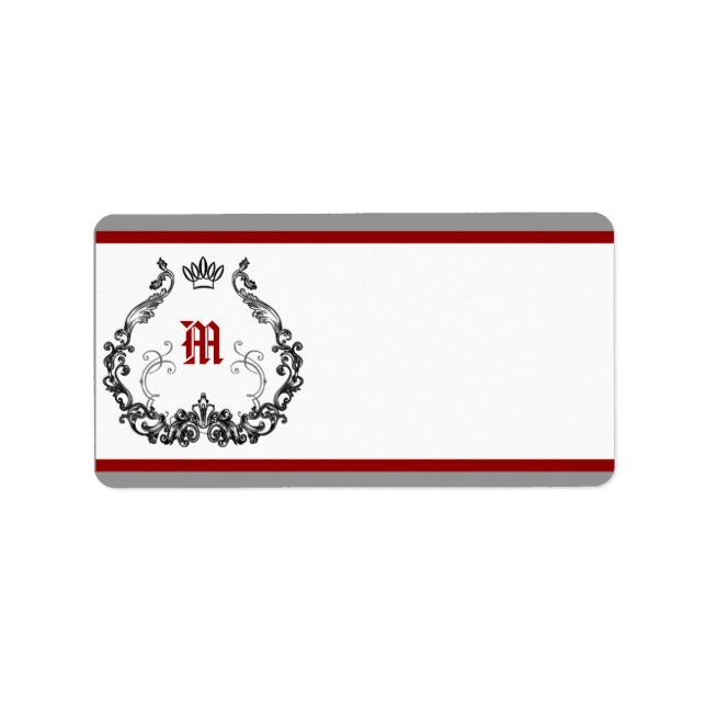 1.25" x 2.75" Mailing Address Crimson Red Ornate E Label (Front)