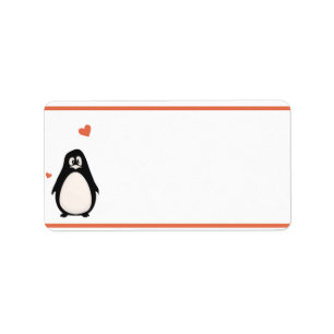 1.25" x 2.75" Mailing Address Penguin Love/Hearts Label