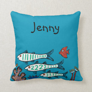 1, 2, 3 Fish with Little Fish and Coral Cushion