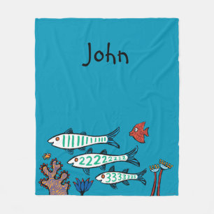 1, 2, 3 Fish with Little Fish and Coral Fleece Blanket
