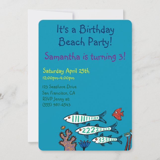 1, 2, 3 Fish with Little Fish and Coral Invitation (Front)