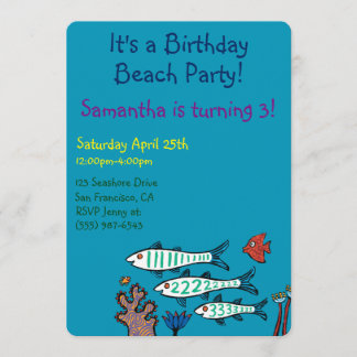 1, 2, 3 Fish with Little Fish and Coral Invitation