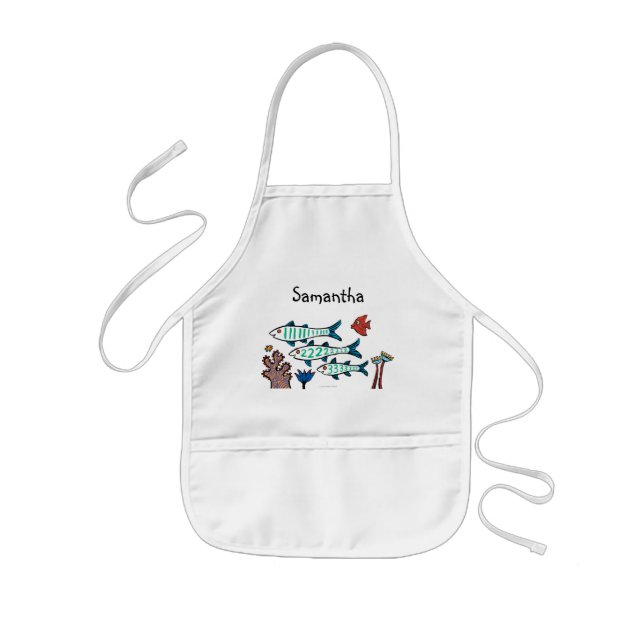 1, 2, 3 Fish with Little Fish and Coral Kids Apron (Front)