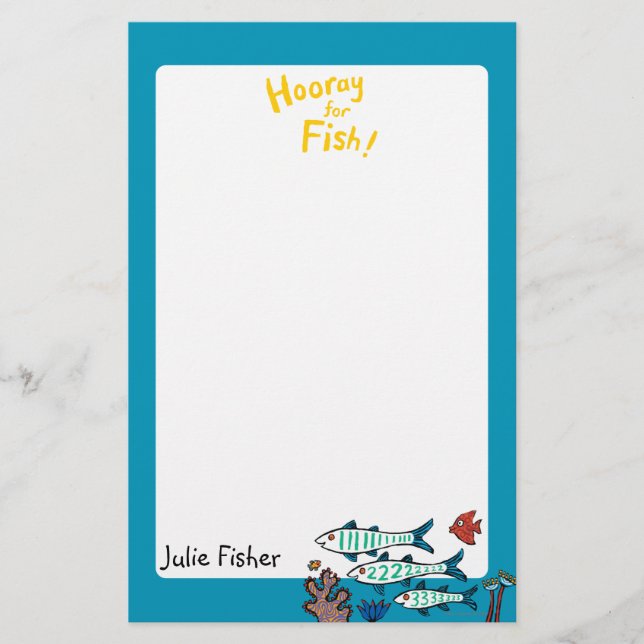 1, 2, 3 Fish with Little Fish and Coral Stationery (Front)
