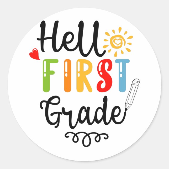 1/2- Hello First Grade Shirt, First Grade Student Classic Round Sticker (Front)