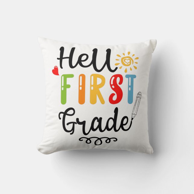 1/2- Hello First Grade Shirt, First Grade Student Cushion (Front)