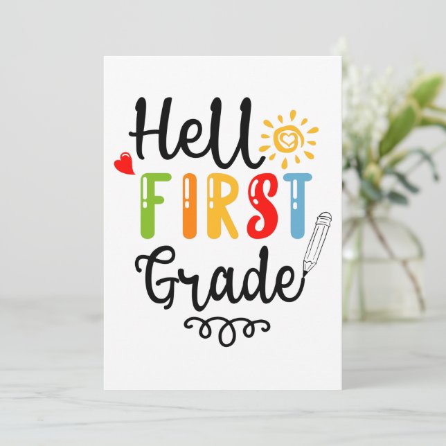 1/2- Hello First Grade Shirt, First Grade Student Invitation (Standing Front)