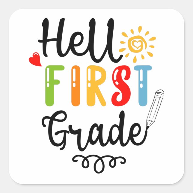 1/2- Hello First Grade Shirt, First Grade Student Square Sticker (Front)