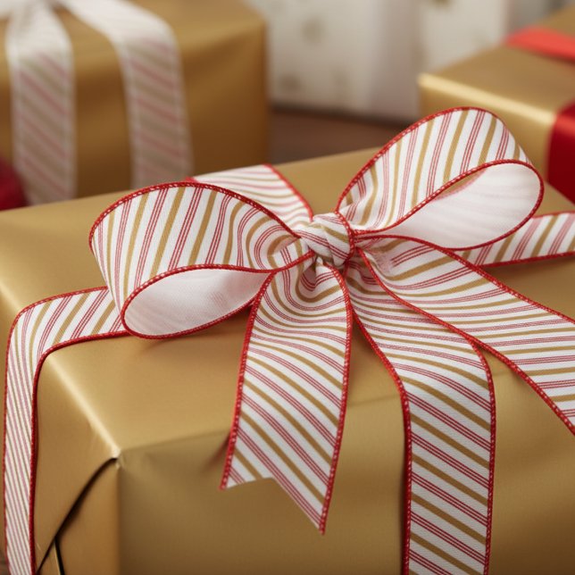 1.5" Gold and Red Candy Cane Striped Xmas Grosgrain Ribbon (Chic Modern Festive Red & Gold Candy Cane Striped Xmas Ribbon. Elegant Christmas Pattern for Her)