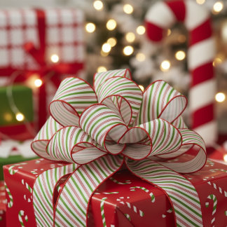 1.5" Green and Red Candy Cane Striped Xmas Kids Grosgrain Ribbon
