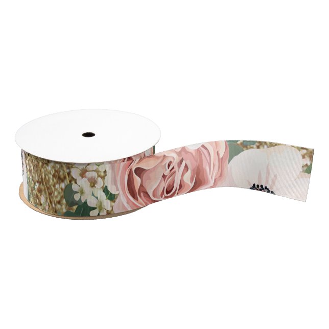 1.5" Grosgrain Ribbon Geometric Garden Rose Gold (Spool)