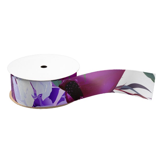 1.5" Grosgrain Ribbon Lavender Hibiscus on White (Spool)
