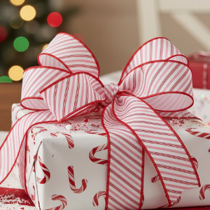 1.5" Pink and Red Candy Cane Striped Xmas Grosgrain Ribbon