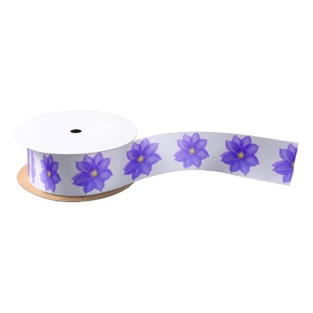 1.5"  Purple Clematises Satin Ribbon Gift Wrap (Spool)