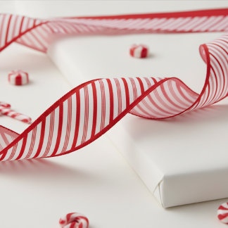 1.5" Red and White Candy Cane Pinstripe Pattern Grosgrain Ribbon
