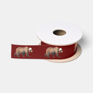 1.5" Satin Christmas ribbon of grizzly bear